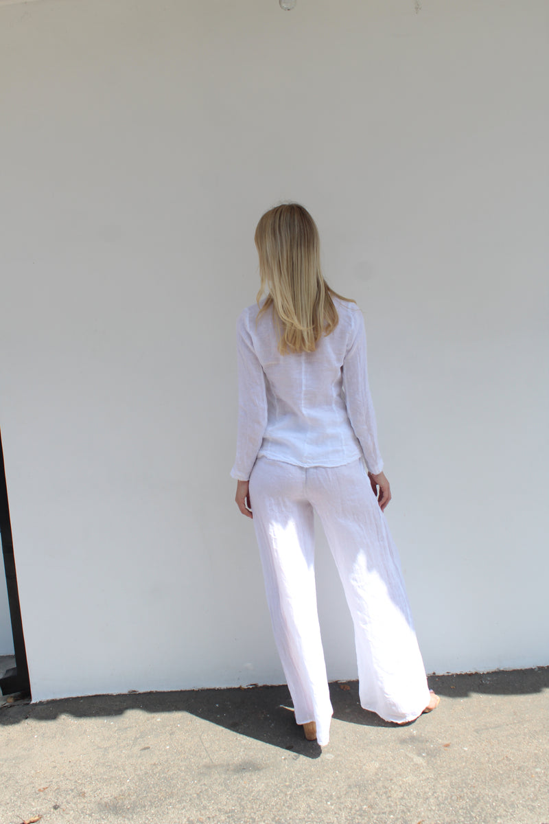 Linen Wide Leg Pants - White - STARKx