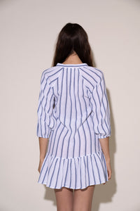 Alice Dress - White/Blue Stripe