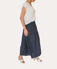 STARKx Elastic Shirring Dress Skirt Navy Blue Side