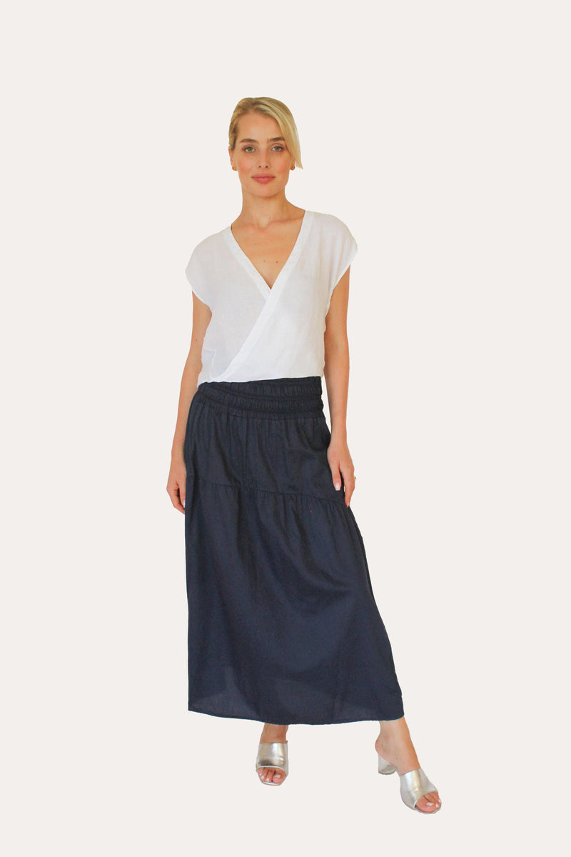 STARKx Elastic Shirring Dress Skirt Navy Blue