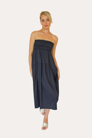 STARKx Elastic Shirring Dress Strapless Navy Blue
