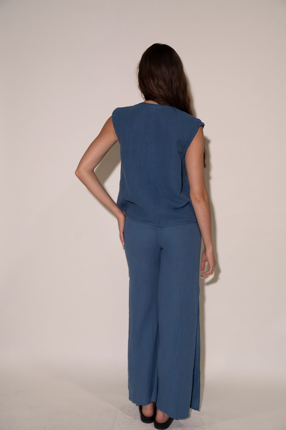 Side Slit Pants - Dusty Blue