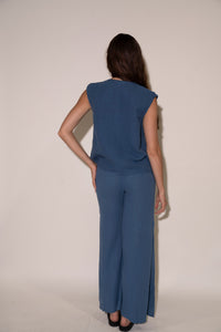 Side Slit Pants - Dusty Blue