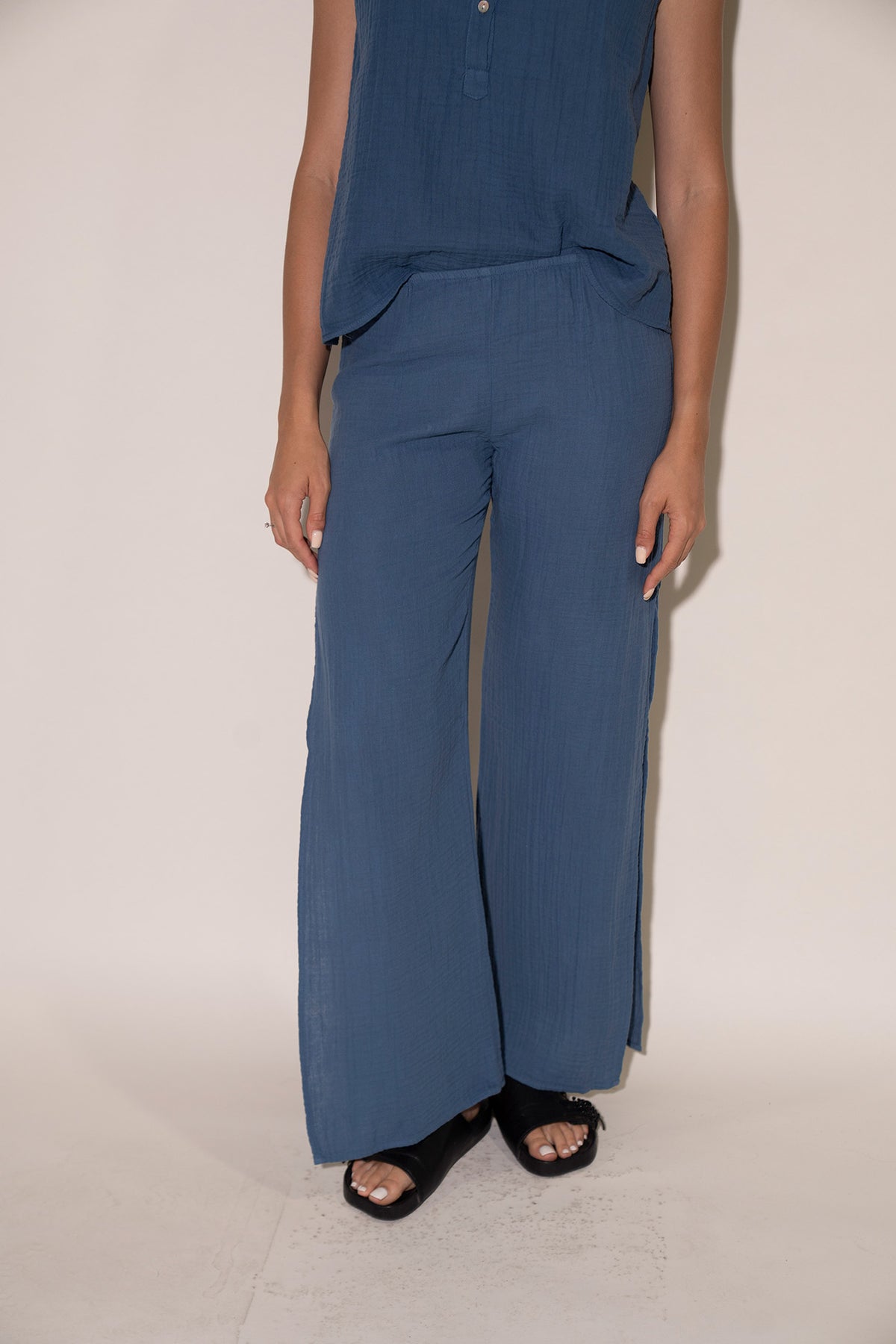 Side Slit Pants - Dusty Blue