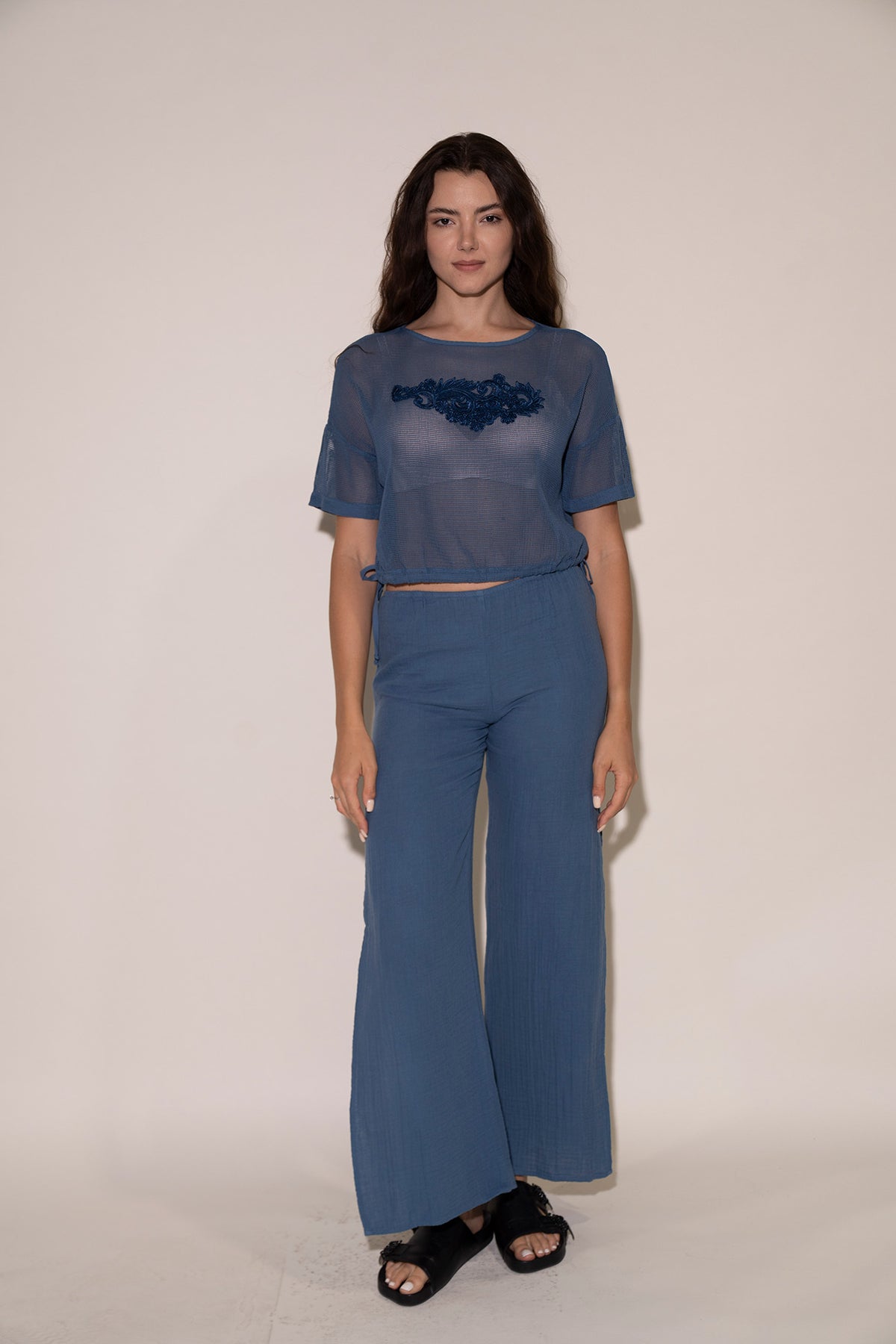 Side Slit Pants - Dusty Blue