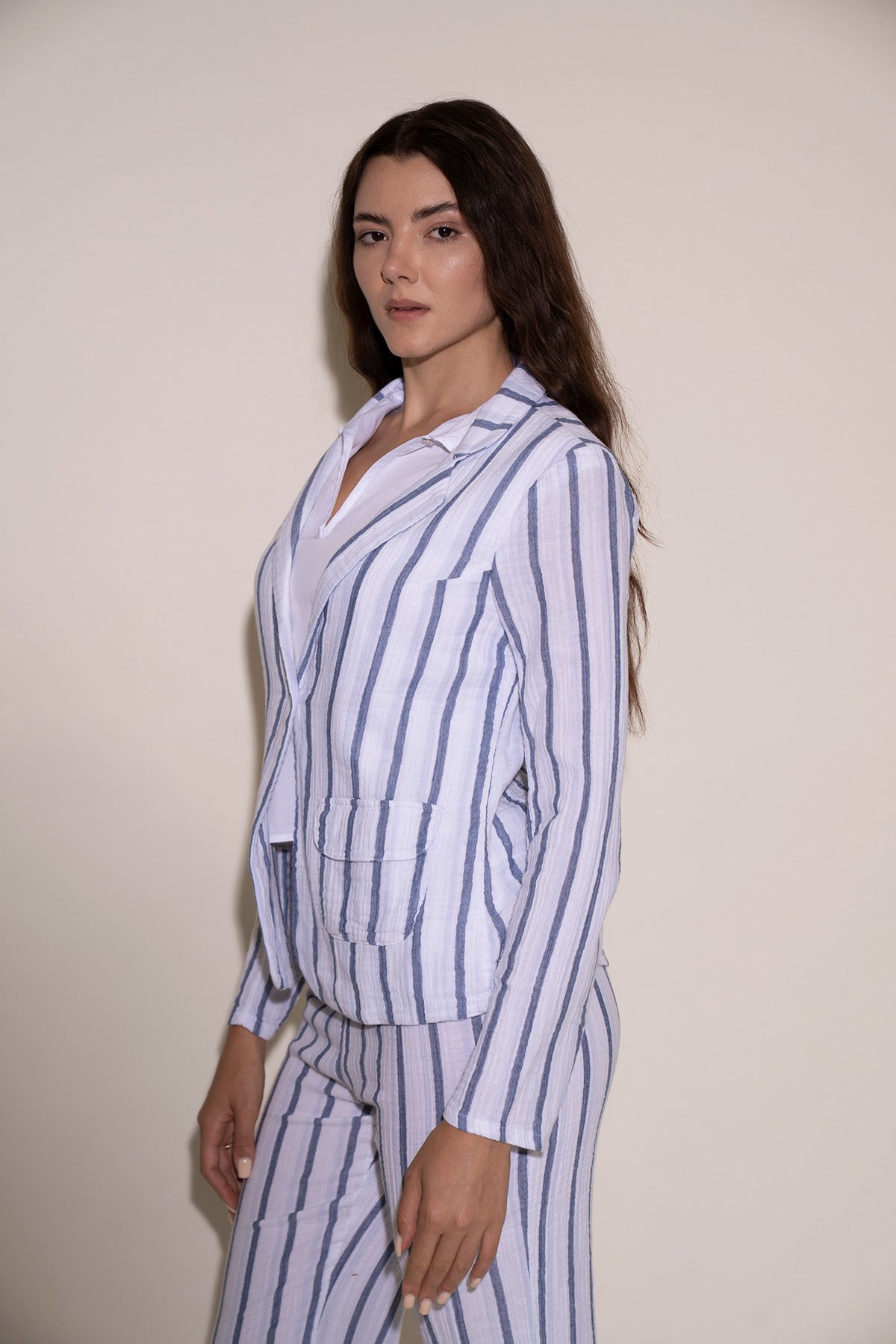 Blazer - White/Blue Stripe