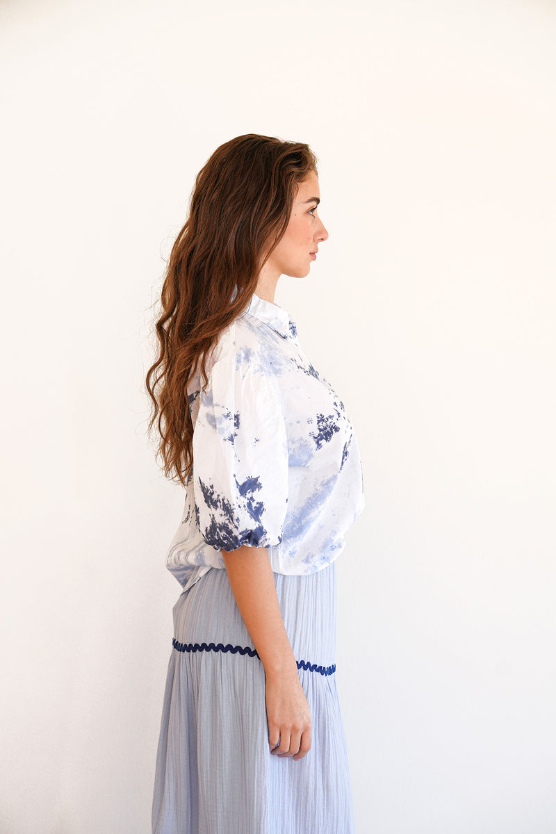 Puff Sleeve Button Up - Celestial Blue TD