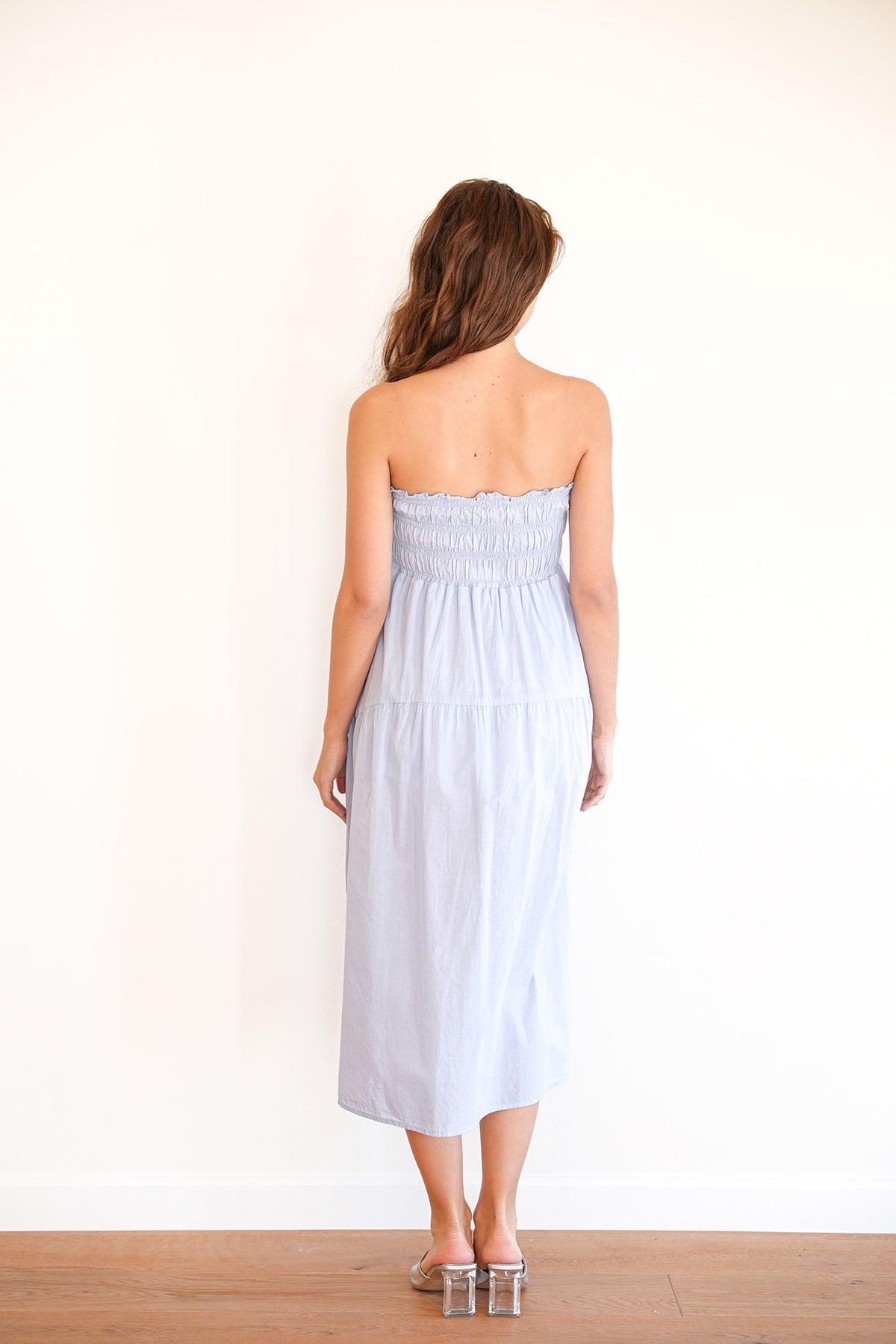 Elastic Shirring Long Skirt - Celestial Blue