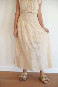 Elastic Shirring Long Skirt - Sand Stripe