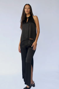 STARKx Fall 2023 Silky Side Slit Pants Black Front