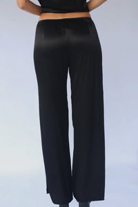 Silky Side Slit Pants - Black