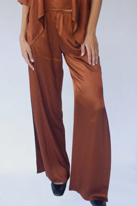 STARKx Fall 2023 Silky Side Slit Pants Rich Brown Front