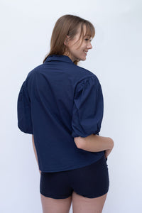 STARKx Summer 2023 Button Down Puff Sleeve Top Navy Back