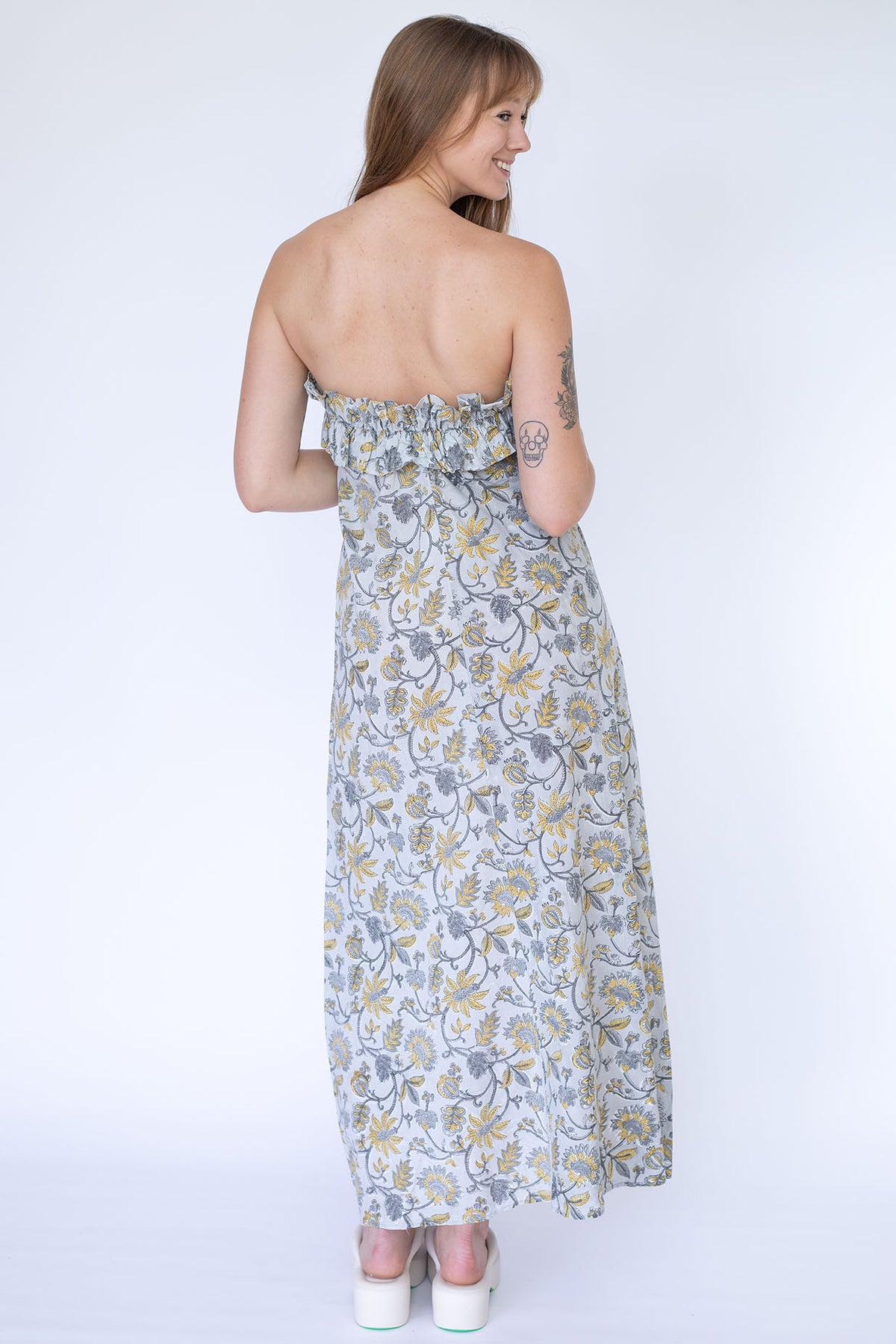 STARKx Summer 2023 Let's Party Dress Yellow Grey Print Back
