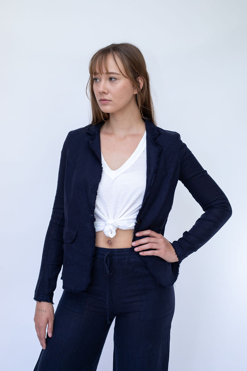 STARKx Summer 2023 Linen Blazer Navy Front