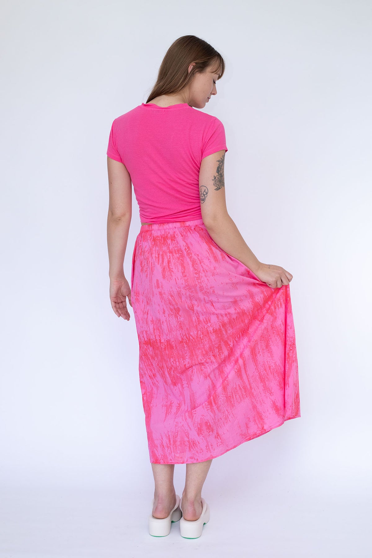 STARKx Summer 2023 Long Skirt Coral Pinky Tie Dye Back
