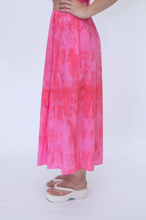 STARKx Summer 2023 Long Skirt Coral Pinky Tie Dye Side Close Up