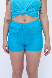 STARKx Summer 2023 Pocket Linen Shorts Exuma Blue Front Close Up