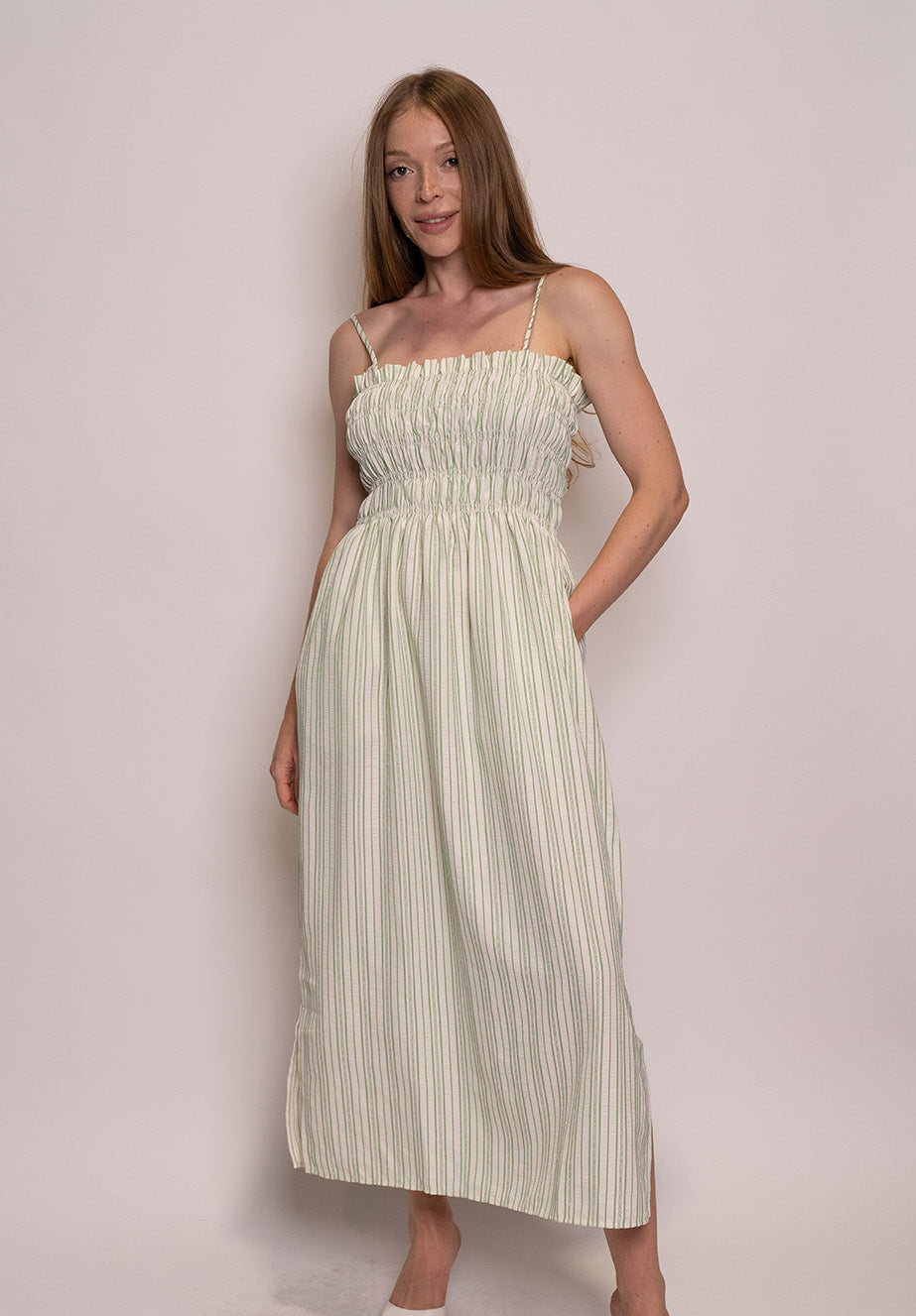 Mabel Dress - Sage Stripe