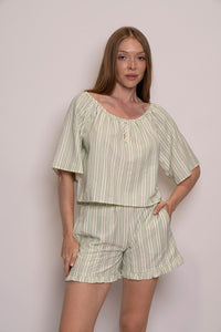 Ria Shorts - Sage Stripe
