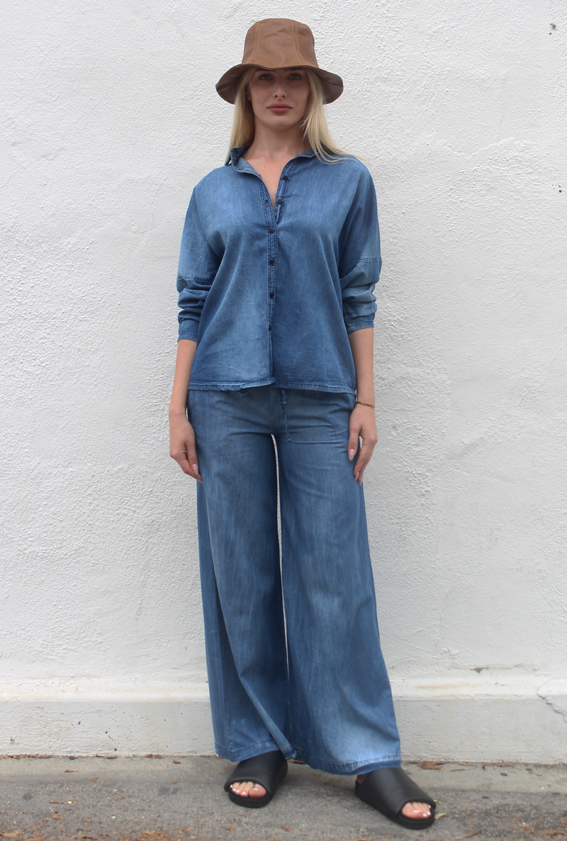 Denim Wide Leg Pants - Light Wash - STARKx