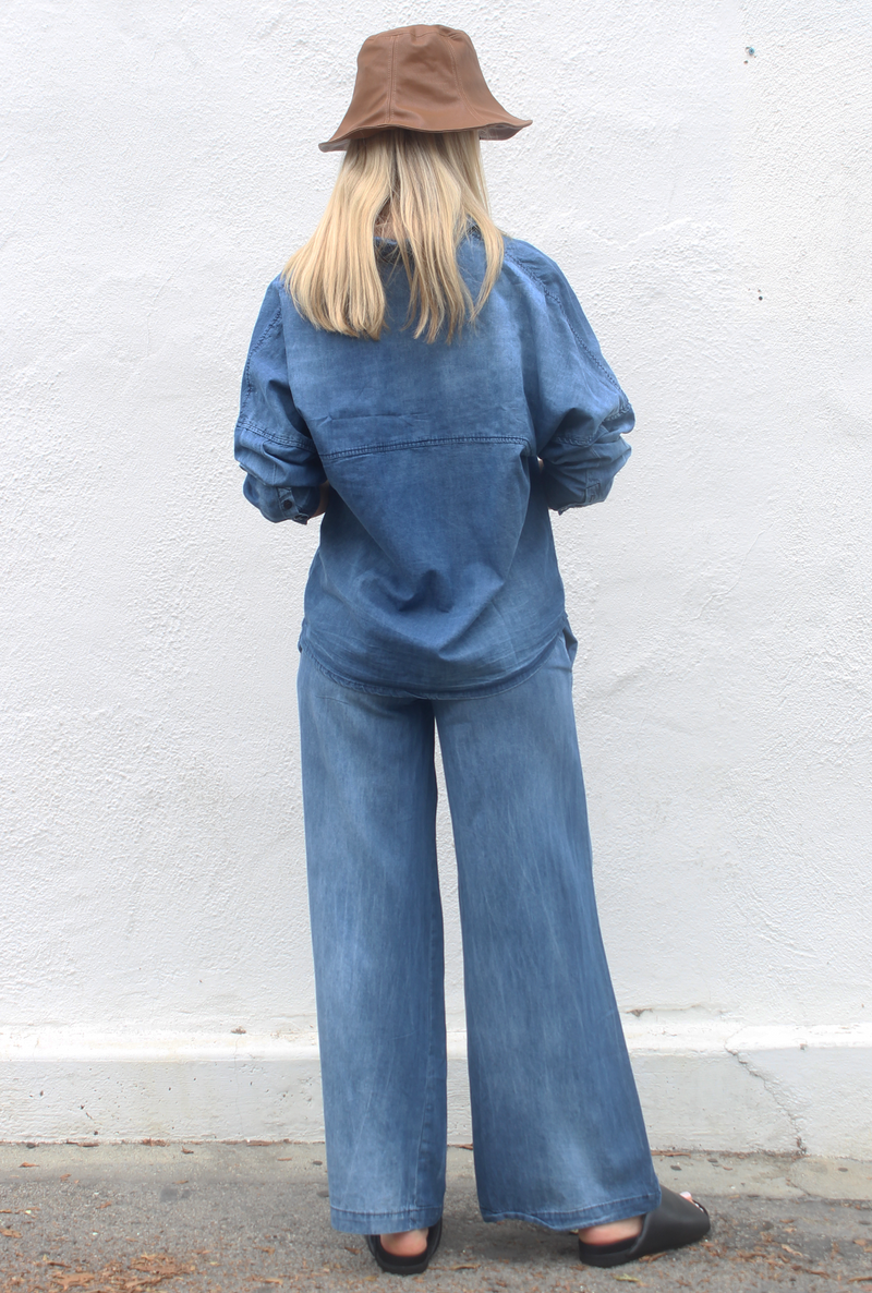 Denim Wide Leg Pants - Light Wash - STARKx