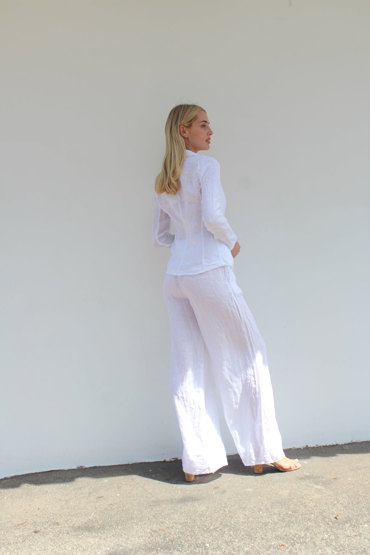 Linen Wide Leg Pants - White - STARKx